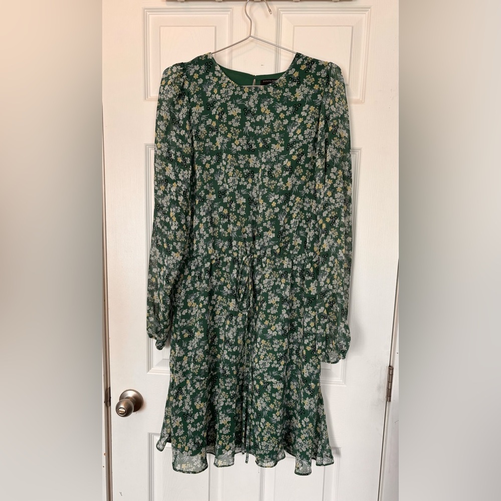 EUC Banana Republic Green Floral Long Sleeve Dress